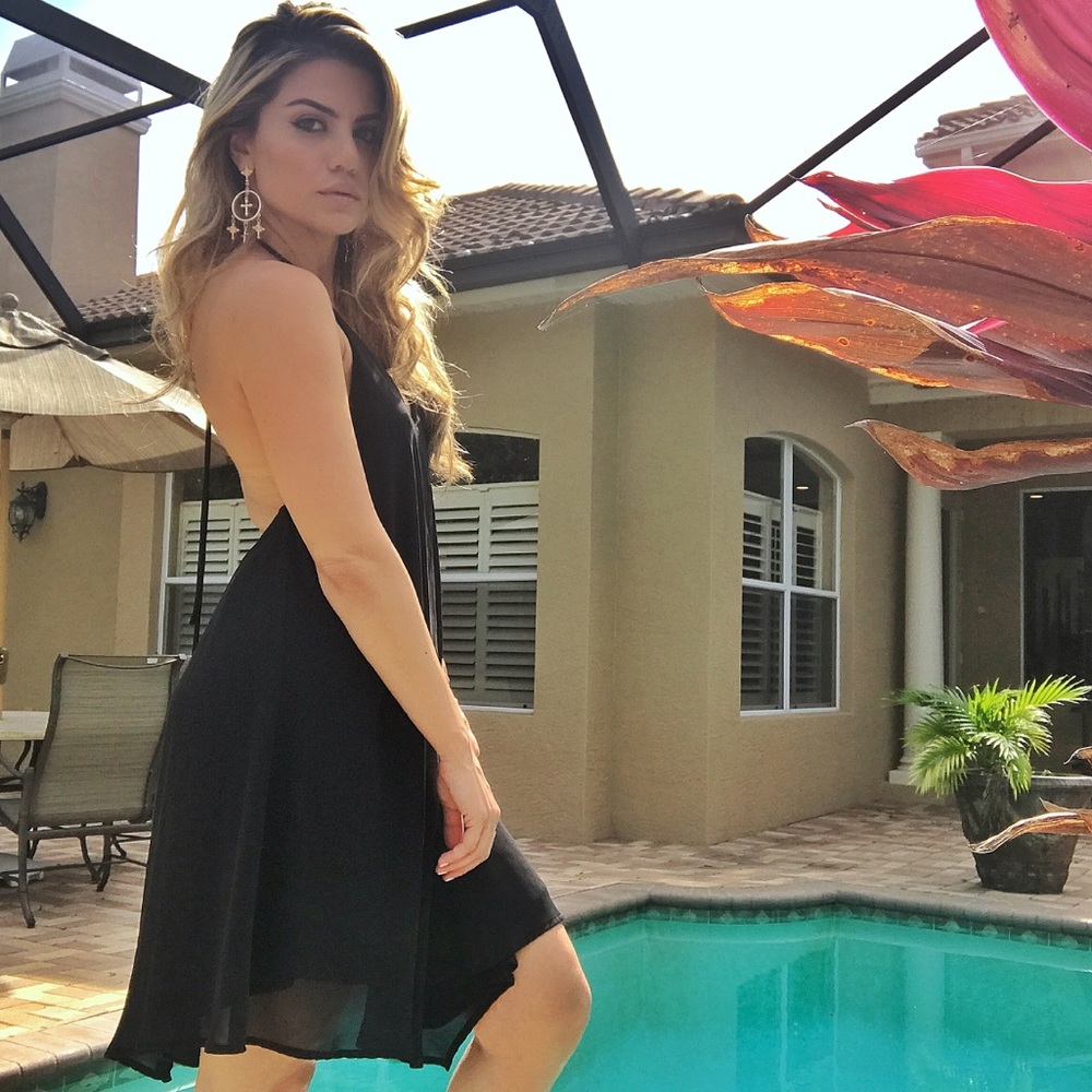 1 LRG LEFT! Blk Halter Draped Dress - Picture 3 of 8